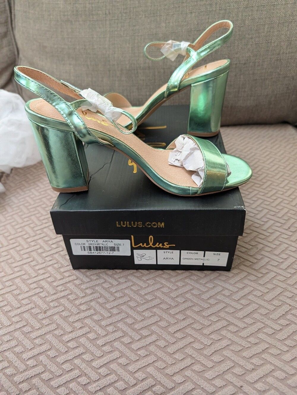 Lulus Arya Green Metallic High Heel Sandals NIB